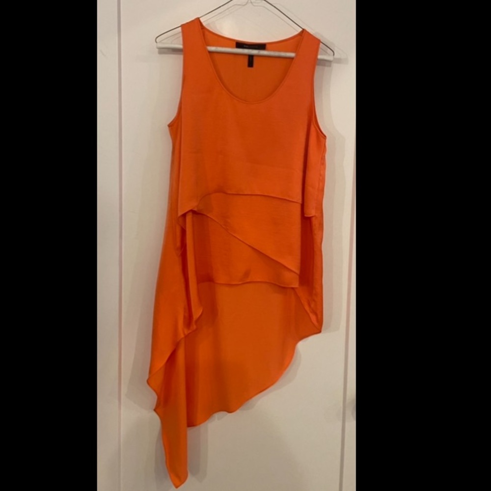 BCBG maxazria silky orange/melon asymmetrical sleeveless top-S